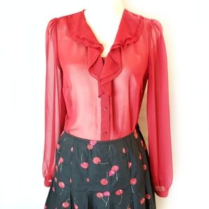 East 5th sheer ruffle front blouse, sz S